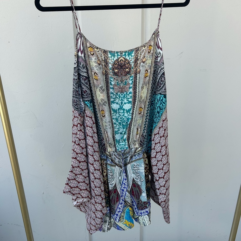 Camilla multi pattern off the shoulder romper size 0 xs